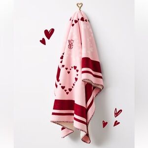 Victoria's Secret Pink and Red Heart Plush Blanket